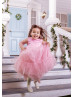 Blush Pink Pearl Beaded Satin Tulle Flower Girl Dress